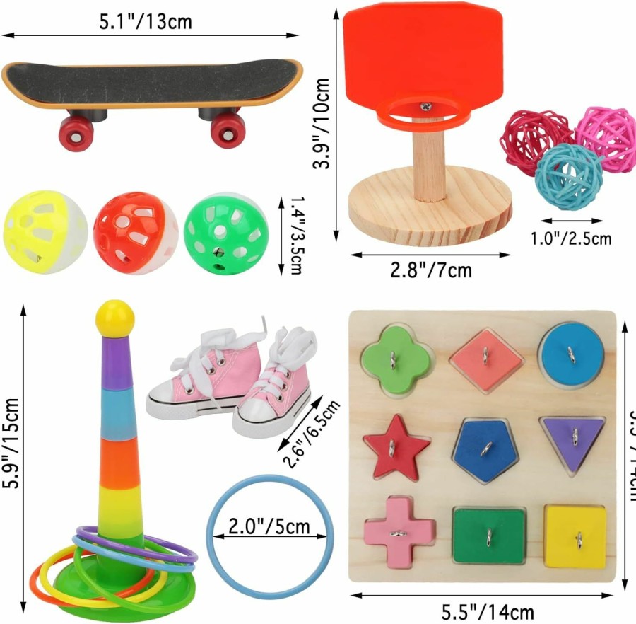 Pet Bird BWOGUE | Bwogue 12Pcs Bird Training Toys Parrot Intelligence Toy Mini Sneaker Skateboard Parrot Wooden Block Puzzles Toy Bird Basketball Toy Stacking Rings For Budgie Parakeet Cockatiel Conure Lovebird