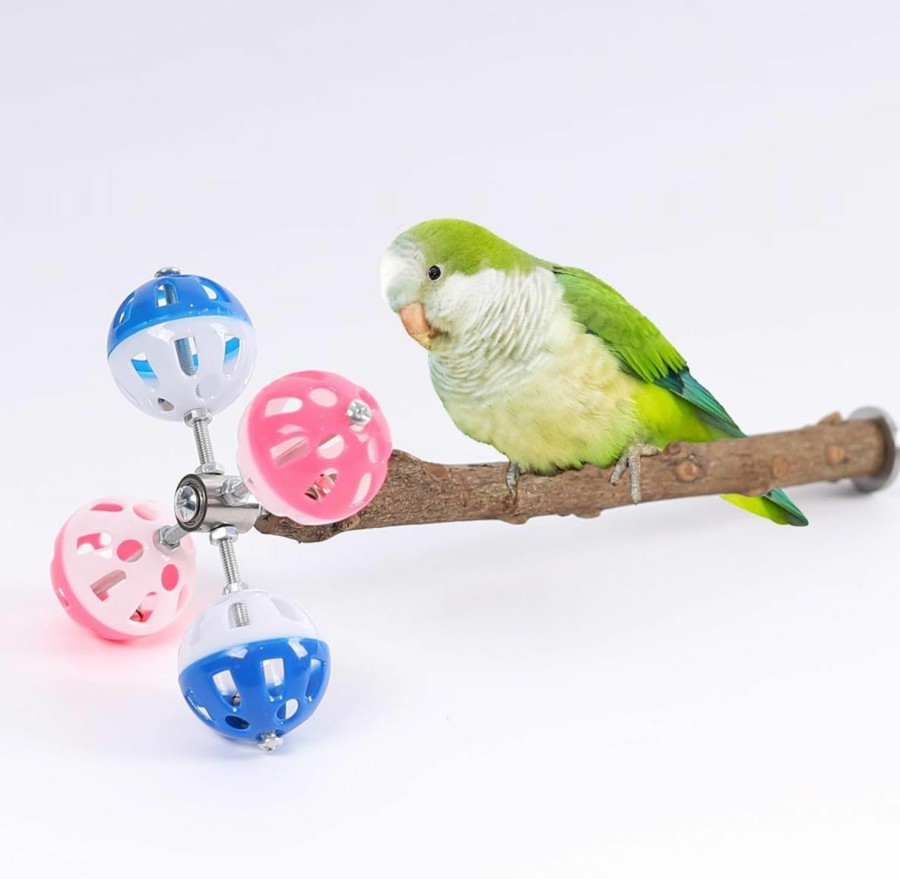 Pet Bird WEVONIGU | Pepper Wood Bird Perch Toy With Rotating Balls,Bird Stand Toy For Parakeet, Natural Wood Stand Perch Toy For Metal Cage, Fun Toy For Parrots Cockatiels Budgies Budgerigars Parrotlets Lovebirds Ringne