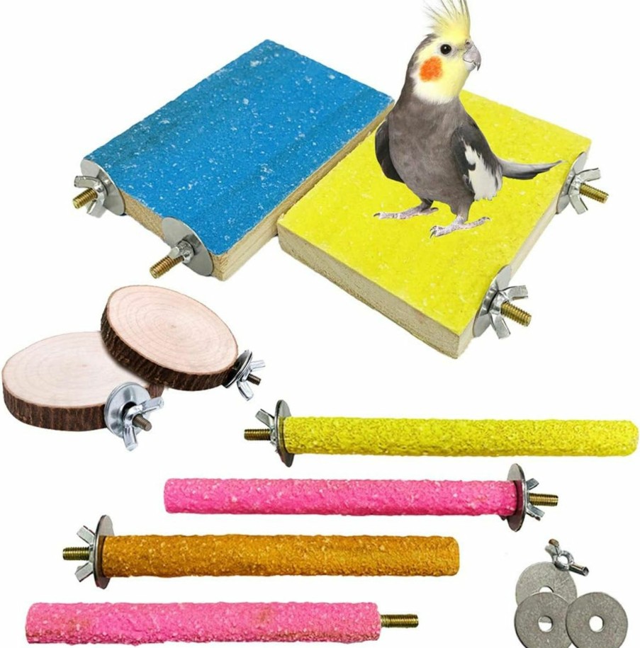 Pet Bird Hamiledyi | Hamiledyi 6 Pcs Bird Perch Stand Toy Wood Parrot Paw Grinding Stick Perch Stand Platform Parakeet Cage Accessories Exercise Toys For Budgies Cockatiel Conure