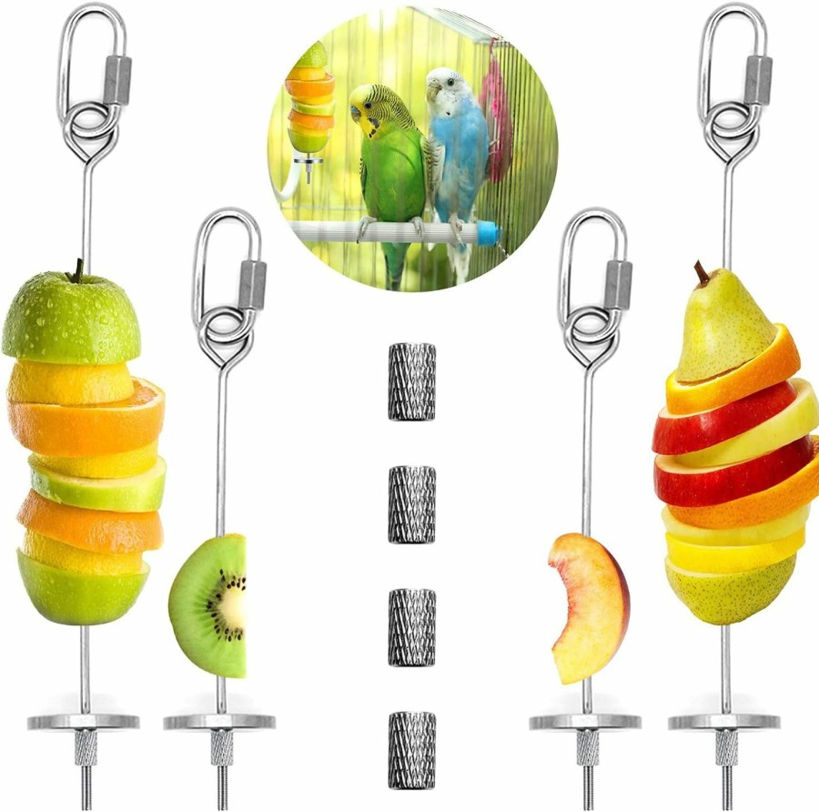 Pet Bird Daoeny | 3Pcs Bird Food Holder, Bird Feeder Toy, Stainless Steel Small Animal Fruit Vegetable Stick Skewer, Foraging Hanging Food Feeding Treating Tool For Parrots Cockatoo Cockatiel Cage