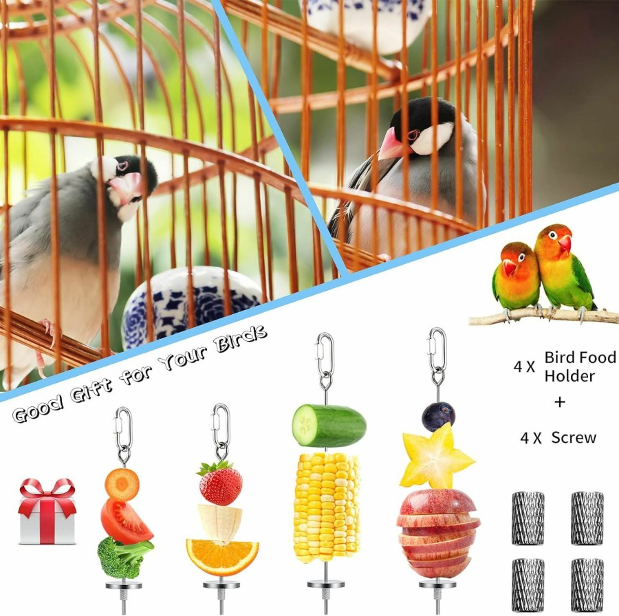 Pet Bird Daoeny | 3Pcs Bird Food Holder, Bird Feeder Toy, Stainless Steel Small Animal Fruit Vegetable Stick Skewer, Foraging Hanging Food Feeding Treating Tool For Parrots Cockatoo Cockatiel Cage