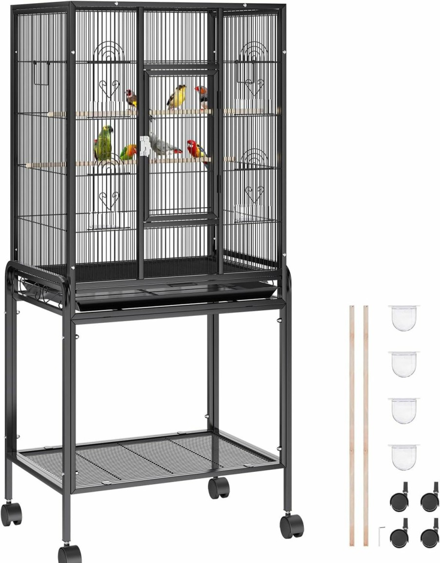 Pet Bird VEVOR | Vevor 52 Inch Bird Cage, Wrought Iron Large Parakeet Flight Cage With Rolling Stand And Slide Out Tray, Standing Big Bird Cage For Parakeets, Parrots, Cockatiels, Budgies, Lovebirds, Pigeons