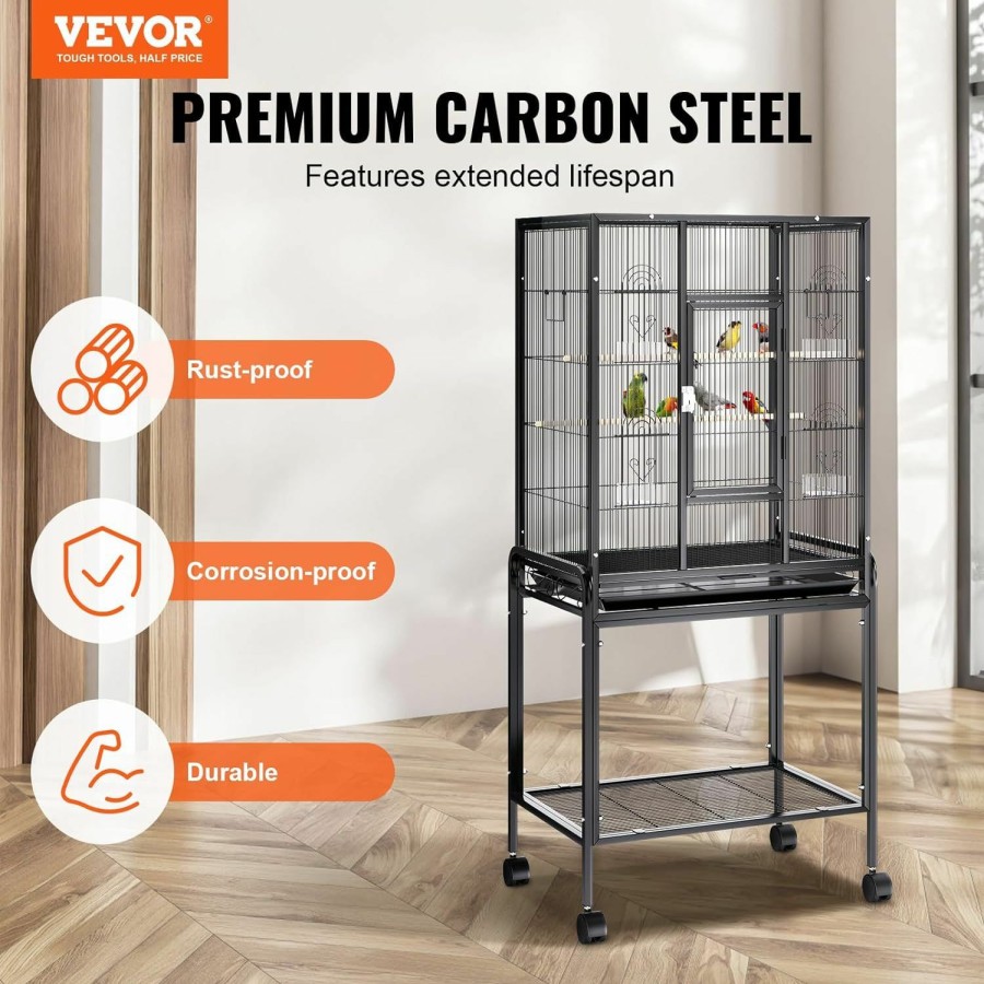 Pet Bird VEVOR | Vevor 52 Inch Bird Cage, Wrought Iron Large Parakeet Flight Cage With Rolling Stand And Slide Out Tray, Standing Big Bird Cage For Parakeets, Parrots, Cockatiels, Budgies, Lovebirds, Pigeons