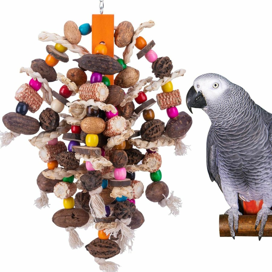 Pet Bird Deloky | Deloky Large Parrot Bird Chewing Toys-Natural Nuts Corn Parrot Tearing Toy-Wooden Bird Cage Toy For African Grey,Macaws Cokatoos,Amazon Parrots And Other Large Birds