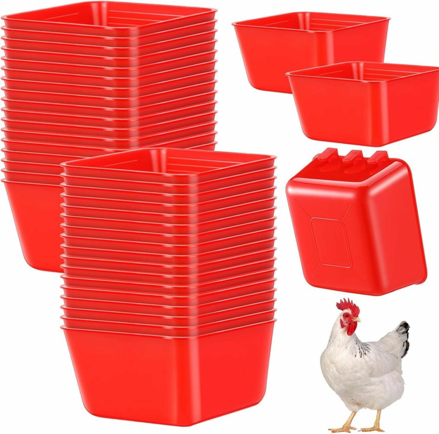 Pet Bird Maxdot | Maxdot 20 Pcs Cage Cups Chicken Feeder Waterer 16 Oz Birds Feeders Hanging Bunny Cage Feeder Chicken Water Bowl For Pet Parrot Rooster Parakeet Gamefowl Poultry Pigeon Wire Cage (Red)