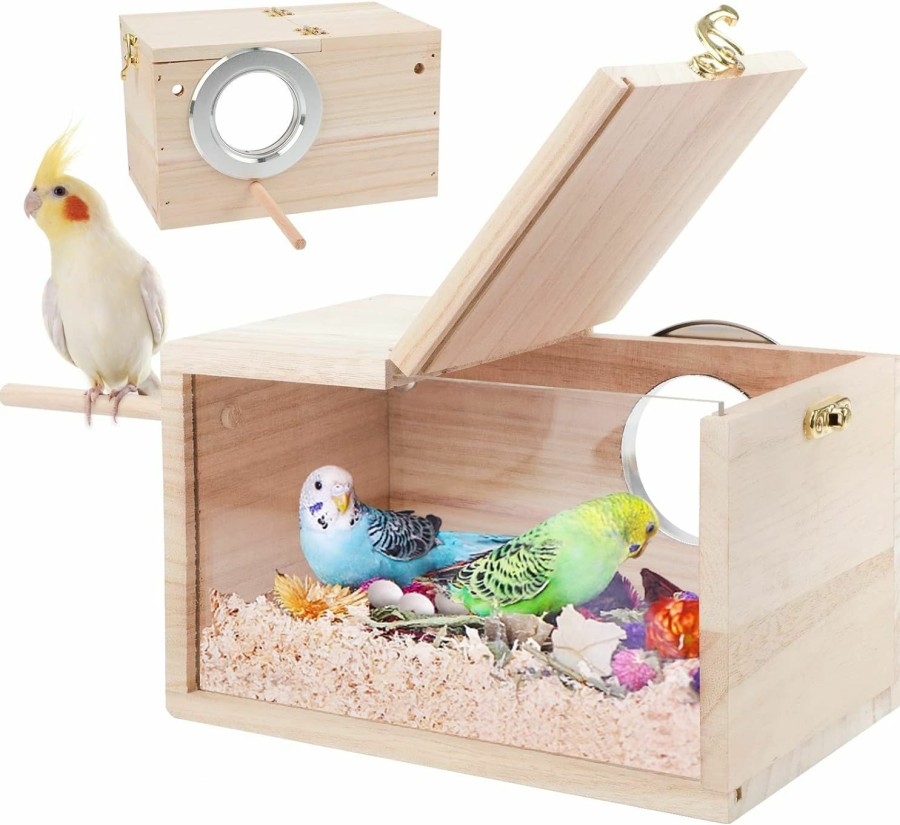 Pet Bird Rypet | Rypet Parakeet Nesting Box Transparent Design, Bird Nest Breeding Box With Perch Wood Bird Cage House For Cockatiel Lovebirds Budgie Finch Parrotlets Canary