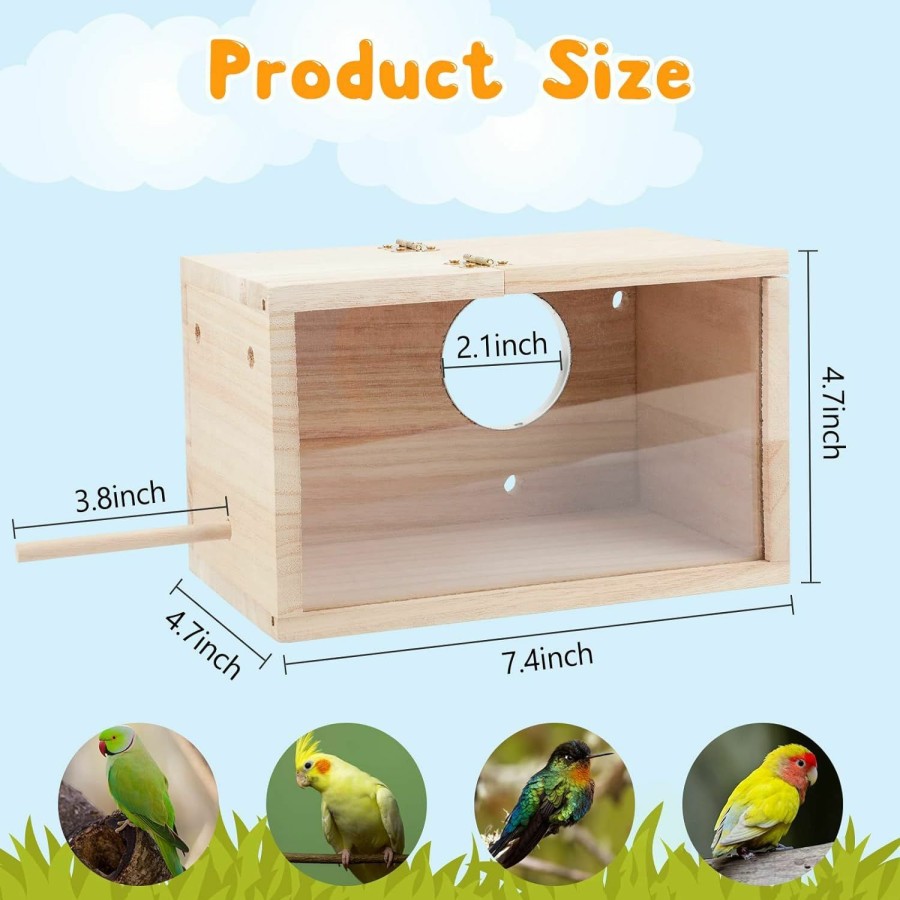 Pet Bird Rypet | Rypet Parakeet Nesting Box Transparent Design, Bird Nest Breeding Box With Perch Wood Bird Cage House For Cockatiel Lovebirds Budgie Finch Parrotlets Canary