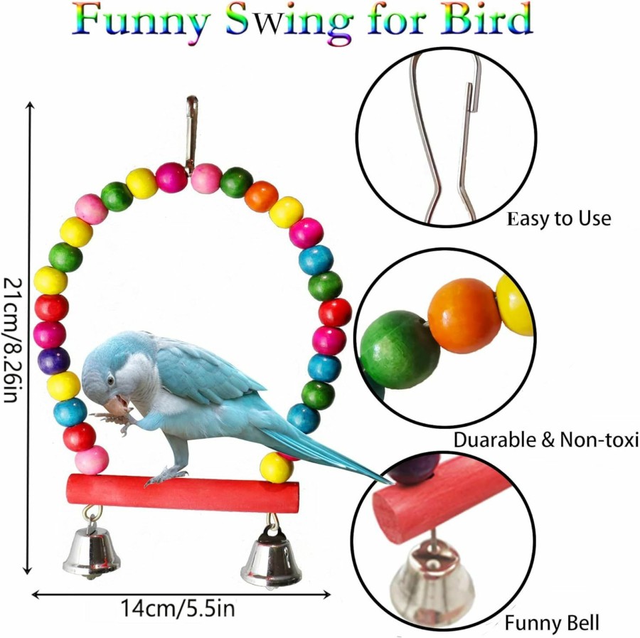 Pet Bird ESRISE | 7 Pcs Bird Parakeet Cockatiel Toys, Esrise Hanging Bell Pet Bird Cage Hammock Swing Climbing Ladders Toy Wooden Perch Chewing Toy For Conures, Love Birds, Finche, Budgerigar