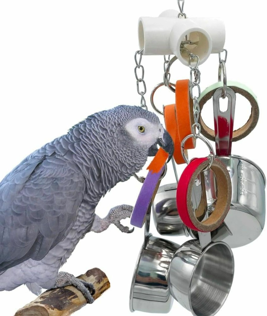 Pet Bird GILYGI | Gilygi Durable Bird Parrots Pots And Bagel Toys, Pullable Stainless Steel Cup And Cardboard Ring Toys For Amazons Mini Macaws African Greys Cockatoos Eclectus