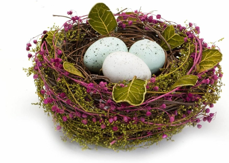 Pet Bird The Bridge Collection | The Bridge Collection Faux Decorative Bird'S Egg Nest - Cute Bird Nest With Eggs Tabletop Decoration For Spring, Summer, Everyday Home Decor (Robin'S Eggs)