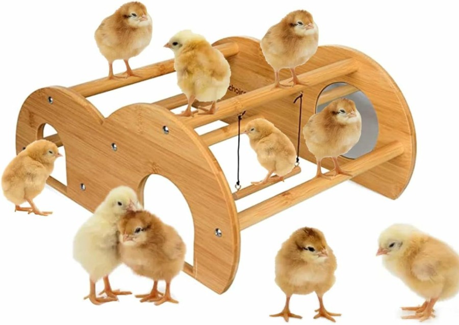 Pet Bird Enrichoice | Enrichoice Bamboo Double Layer Chick Perch With Mirror And Swing Training Perch For Baby Chicks Roosting Bar For Coop And Brooder, Easy To Assemble And Clean