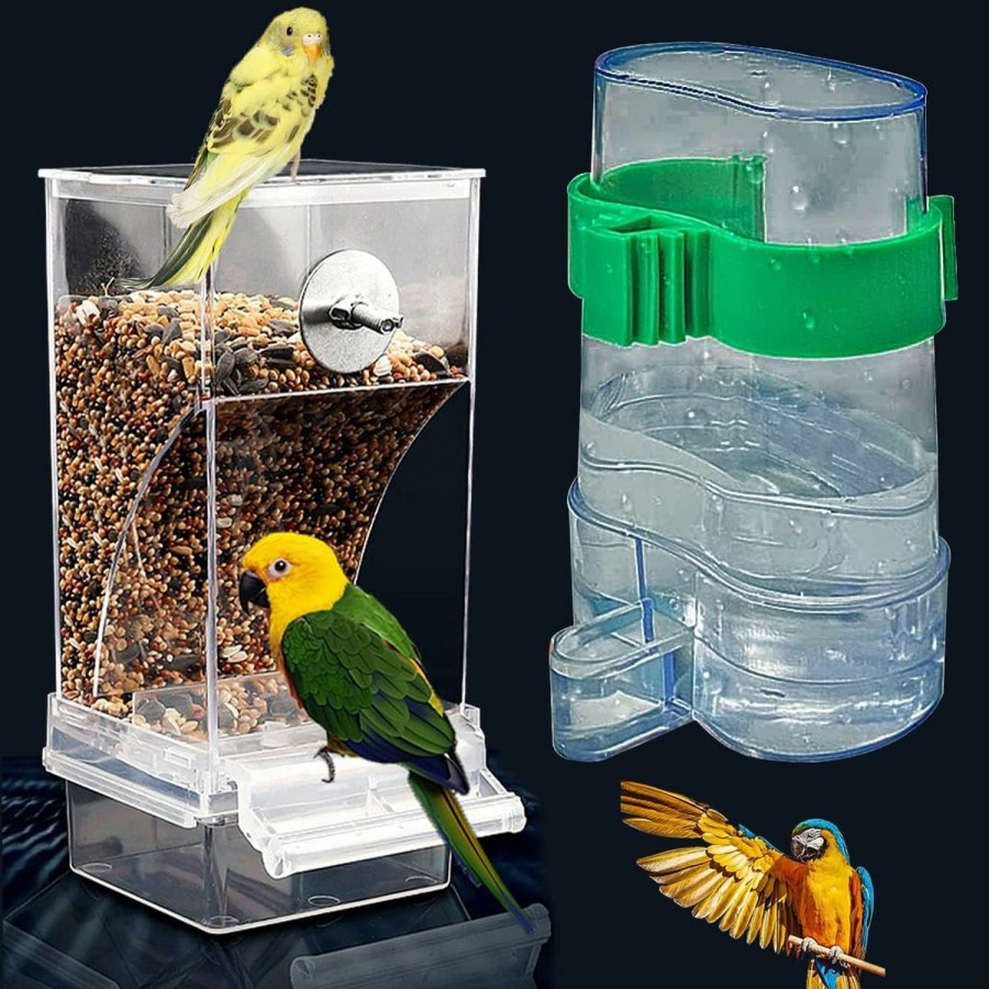 Pet Bird Kenond | Kenond No Mess Bird Feeder Water Dispenser Set, Automatic Parrot Feeder Cage Accessories, Acrylic Parakeet Seed Food Feeder Drinker For Cage, Cockatiel Squirrel Finch Lovebirds Budgies Canary