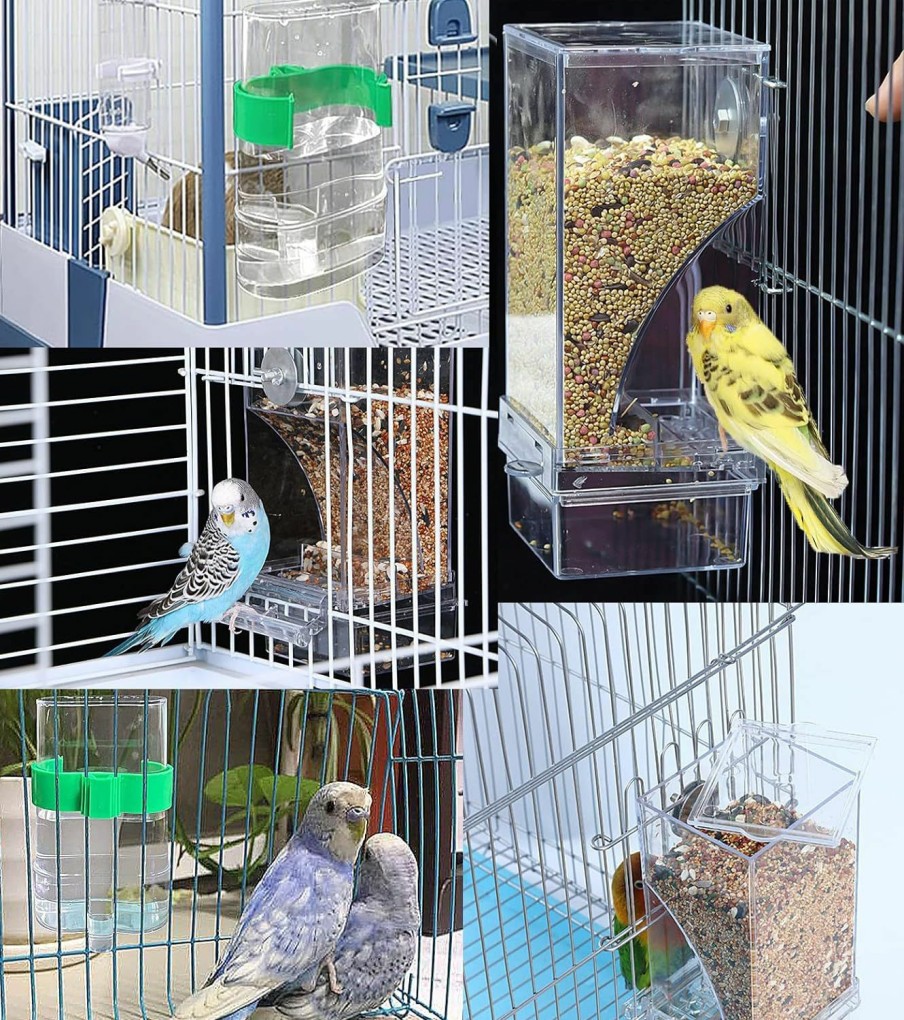 Pet Bird Kenond | Kenond No Mess Bird Feeder Water Dispenser Set, Automatic Parrot Feeder Cage Accessories, Acrylic Parakeet Seed Food Feeder Drinker For Cage, Cockatiel Squirrel Finch Lovebirds Budgies Canary