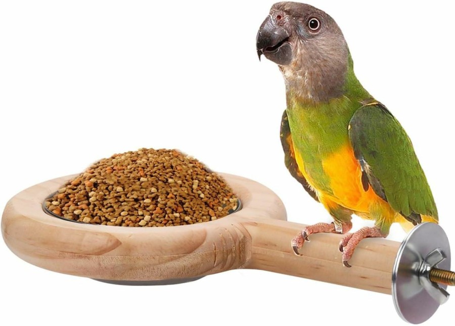 Pet Bird BOXOB | Bird Perch With Bird Feeding Cup, Parrot Wood Perch Tree Bird Perch Stand, Solid Wood Perch For Bird Cage Accessories For Parakeet Lovebird Cockatiel Small Birds