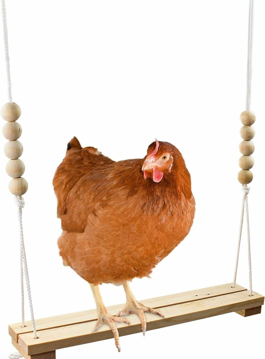 Pet Bird Backyard Barnyard | Chicken Swing Toy For Coop Handmade In Usa!!! Natural Safe Wooden Accessories Large Durable Perch Ladder For Poultry Run Rooster Hens Chicks Pet Parrots Macaw Entertainment Stress Relief For Birds