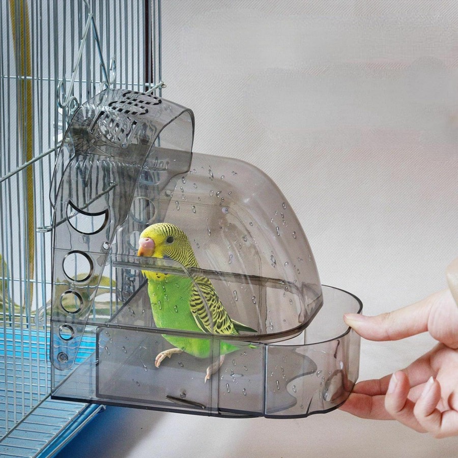 Pet Bird Copfeu | Bird Bath Cage, Cleaning Pet Supplies Cockatiel Bird Clear Bathtub With Bottom Drawer For Little Bird Parrots Spacious Parakeets Portable Shower For Most Birdcage