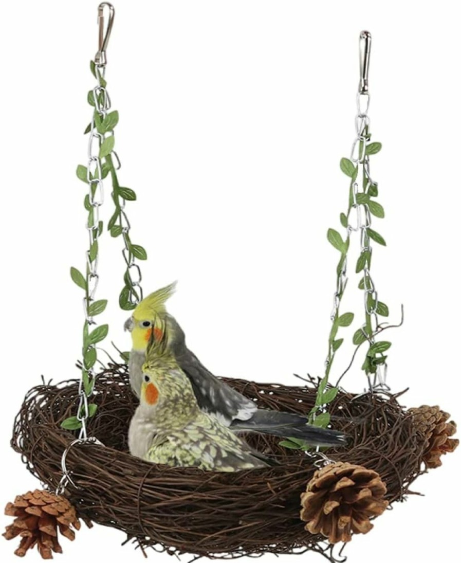 Pet Bird Barn Eleven | Barn Eleven Natural Rattan Nest Small Medium Large Bird Swing For Parrot Parakeet Cockatiel Conure Cockatoo Macaw Amazon African Grey Lovebird Finch Canary Budgie Cage Perch Toy (Small)