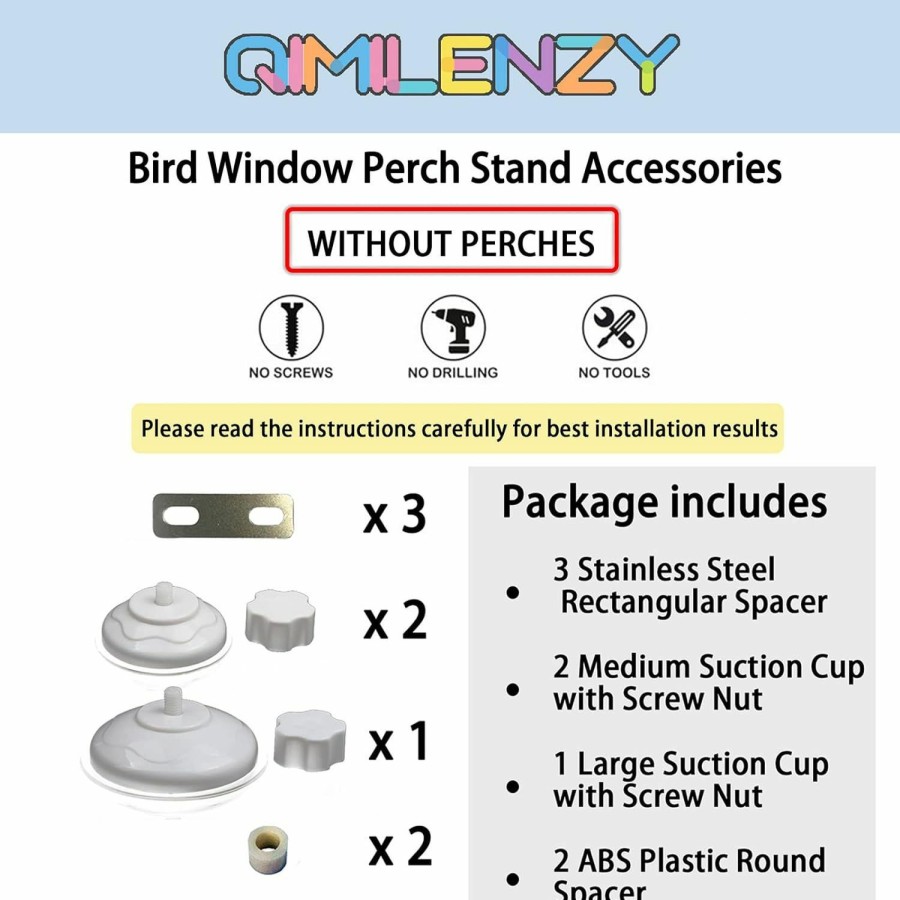 Pet Bird Qimilenzy | Bird Window/Bath/Car/Travel Perch Stand With Suction Cup For Small And Medium Bird Parrot Parakeet Cockatiel Conure Budgie Lovebirds (Simple Wood Perch)