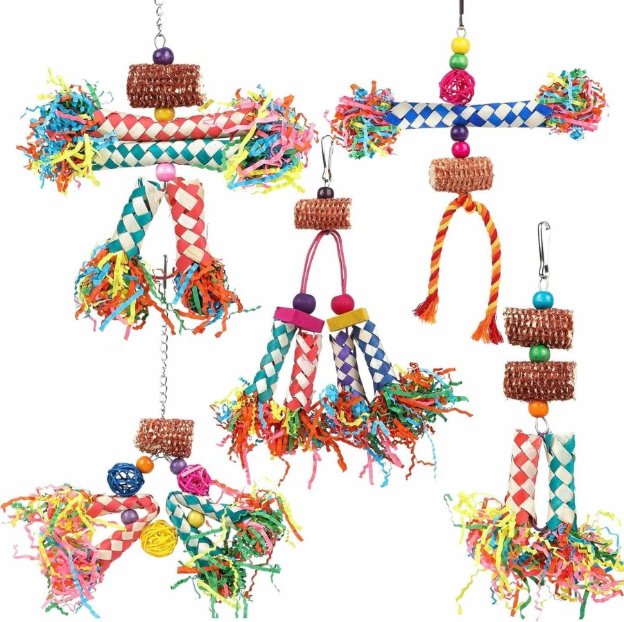 Pet Bird LifeIdeas | Lifeideas Bird Shredding Toys, 5Pcs Parrot Chewing Toys Natural Corn Cob, Colorful Bamboo Bird Foraging Toys For Small Medium Parrots Parakeets, Conures, Cockatiel, Lovebirds