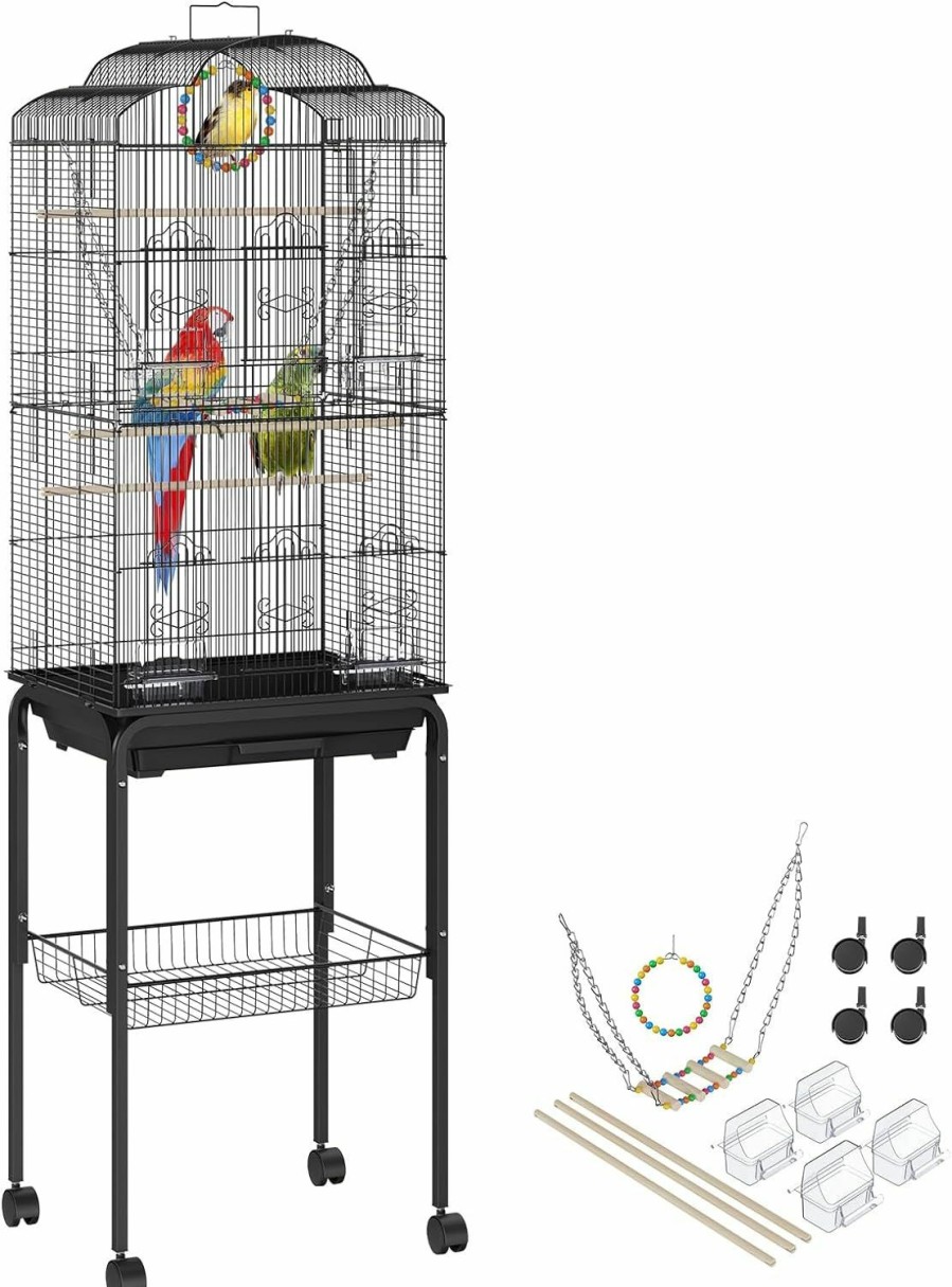 Pet Bird VEVOR | Vevor 60 Inch Flight Bird Cage, Metal Large Parakeet Cages For Cockatiels Parrot Budgies Lovebirds Canaries, Pet Big Bird Cage With Rolling Stand And Hanging Toys