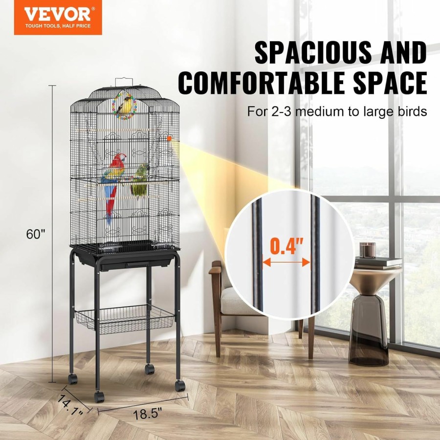 Pet Bird VEVOR | Vevor 60 Inch Flight Bird Cage, Metal Large Parakeet Cages For Cockatiels Parrot Budgies Lovebirds Canaries, Pet Big Bird Cage With Rolling Stand And Hanging Toys