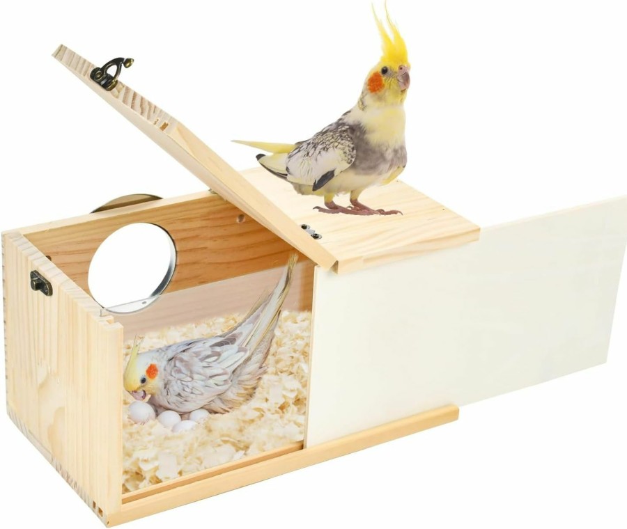 Pet Bird ShuRung | Shurung Parrot Nesting Box Cockatiel Nesting Box Bird Breeding Box House Handcrafted Wooden Acrylic Transparent Bird Box With Detachable Wooden Board For Parakeets Cockatiel Budgie Conure Parrot L