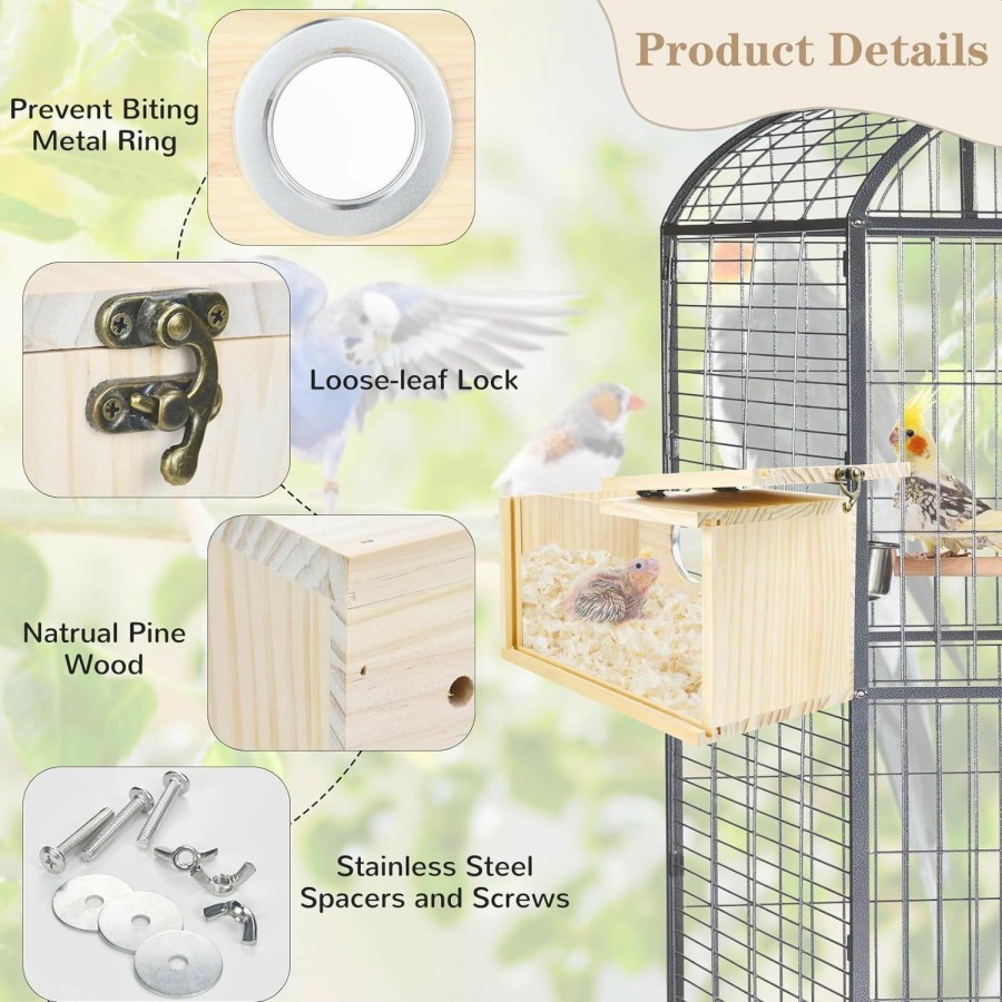 Pet Bird ShuRung | Shurung Parrot Nesting Box Cockatiel Nesting Box Bird Breeding Box House Handcrafted Wooden Acrylic Transparent Bird Box With Detachable Wooden Board For Parakeets Cockatiel Budgie Conure Parrot L