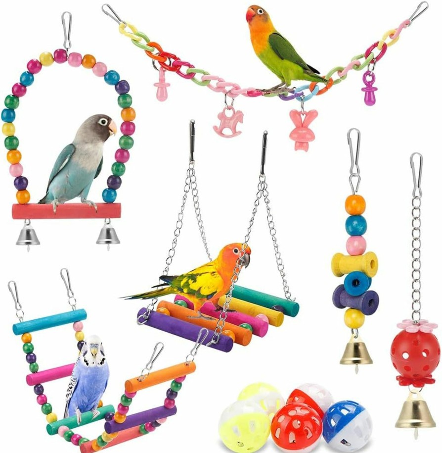 Pet Bird lovyoCoCo | Bird Parakeet Toys,Swing Hanging Standing Chewing Toy Hammock Climbing Ladder Bird Cage Colorful Toys Suitable For Budgerigar, Parakeet, Conure, Cockatiel, Mynah, Love Birds, Finches