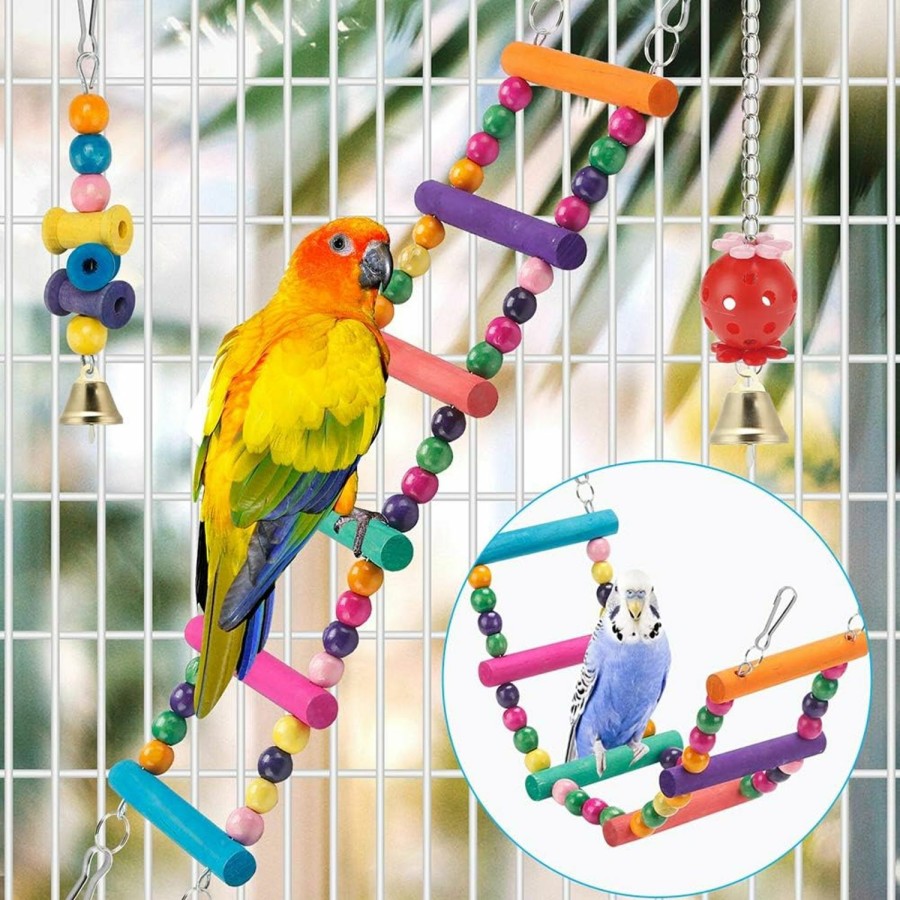 Pet Bird lovyoCoCo | Bird Parakeet Toys,Swing Hanging Standing Chewing Toy Hammock Climbing Ladder Bird Cage Colorful Toys Suitable For Budgerigar, Parakeet, Conure, Cockatiel, Mynah, Love Birds, Finches