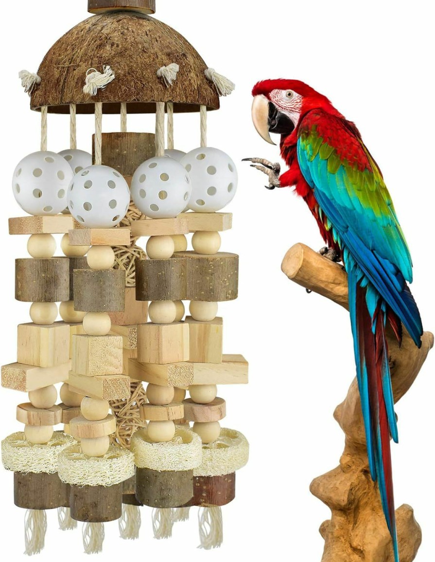 Pet Bird KATUMO | Katumo Bird Parrot Toy, Large Parrot Toy Natural Wooden Blocks Bird Chewing Toy Parrot Cage Bite Toy Suits For African Grey Cockatoos Amazon Parrots Ect Large Medium Parrot Birds