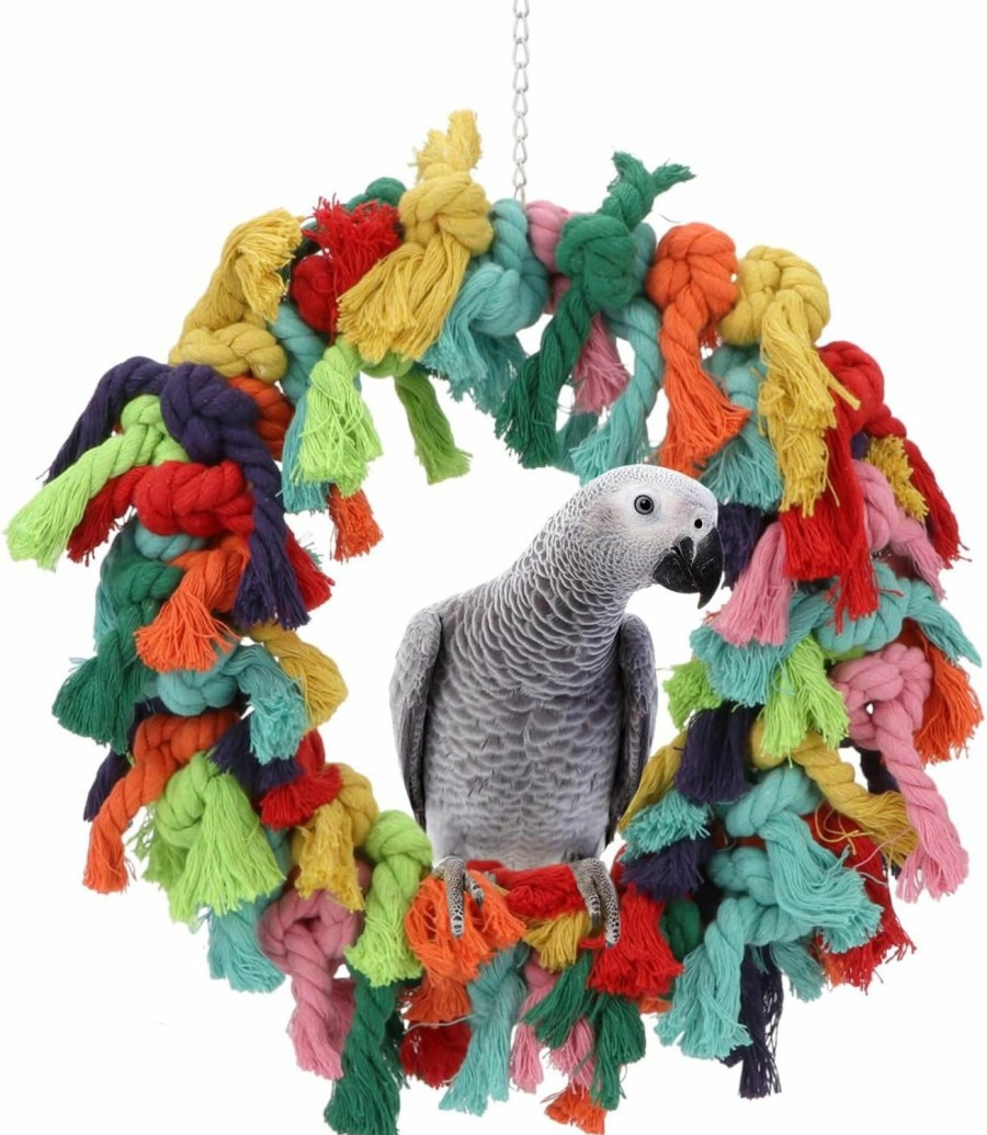 Pet Bird Wontee | Bird Colorful Cotton Rope Hanging Ring Parrot Preening Grooming Chew Climb Biting Toy For African Grey Cockatoo Conure Parakeet