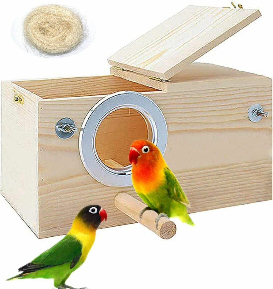 Pet Bird PINVNBY | Pinvnby Parakeet Nesting Box Bird House Wood Breeding Box Parrots Mating Box For Lovebirds Budgie Finch Cockatoo Canary And Medium-Sized Birds(S)