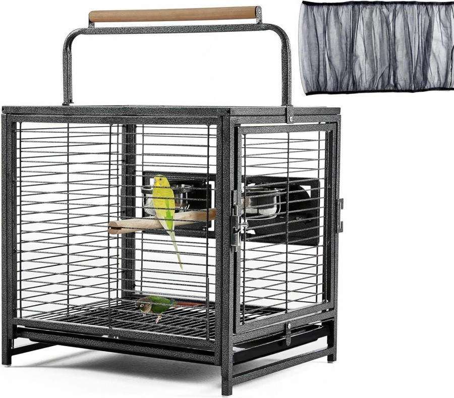 Pet Bird Yaheetech | Yaheetech 25.5'' Wrought Iron Bird Travel Carrier Cage Parrot Cage With Handle Wooden Perch & Seed Guard For Small Parrots Canaries Budgies Parrotlets Lovebirds Conures Cockatiels