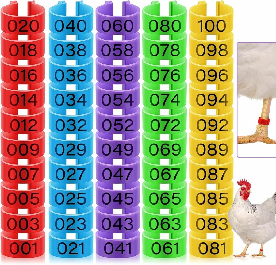 Pet Bird Patelai | 100 Pieces Chicken Leg Rings With 5 Colors Numbered Chicken Leg Bands Colorful Poultry Leg Bands 16 Mm Clip-On Chicken Ankle Rings For Ducks Chicks Chicken Guinea Pigeons Goose Gamefowl Turkey