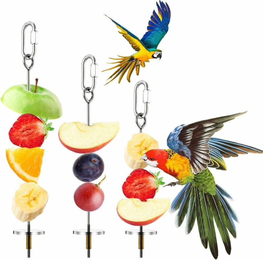 Pet Bird Weewooday | 3Pcs Bird Skewer Bird Food Holder Bird Feeders Stainless Steel Bird Parrot Skewer Small Animal Fruit Vegetable Holder Foraging Hanging Food Feeder For Parrots Cockatoo Cockatiel Cage (20, 16, 12 Cm)