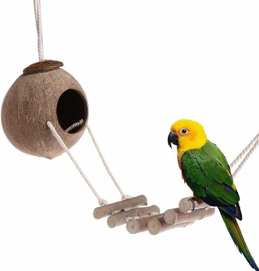 Pet Bird TOLMIOW | Tolmiow 9 Pieces Parrots Chewing Natural Wood And Rope Bungee Bird Toy For Anchovies, Coconut Hideaway With Ladder,Bird Perch Stand, Bird Cage Accessories, Parakeets, Cockatiel, Conure, Mynah, Macow