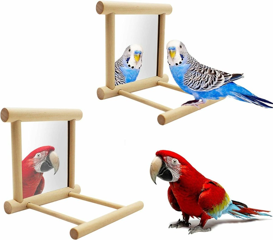 Pet Bird Blessed family | Blessed Family Bird Parakeet Mirror For Cage,Parrot Perch Stand,Wooden Hummingbird Swing Toy,Parakeet Accessories For Cockatiels Conure Finch Lovebird Canary African Grey Macaw