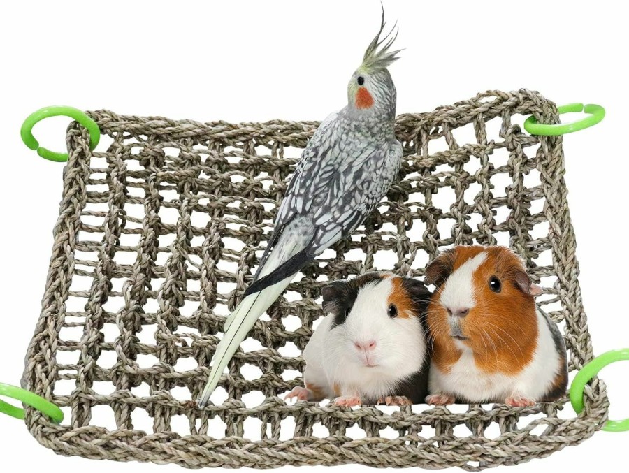 Pet Bird Dnoifne | 39 X 7 Inches Bird Seagrass Mat, Natural Seagrass Woven Net, Bird Hammock Mat With Hooks, Bird Cage Accessories, Climbing Rope Ladder Chew Toys For Cockatiel Hamster Guinea Pig Rats Hamster Parakeet