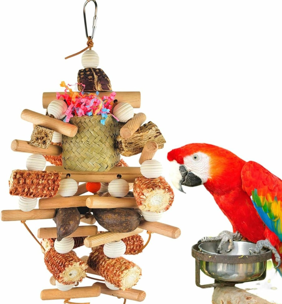 Pet Bird Cokliomc | Parrot Toys, Bird Toys, Natural Pet Bird Foraging Chew Toys, Hand Assembled From Natural Materials For Small To Medium Sized Birds Such As African Grey Parrots, Amazon Parrots, Lovebirds And More