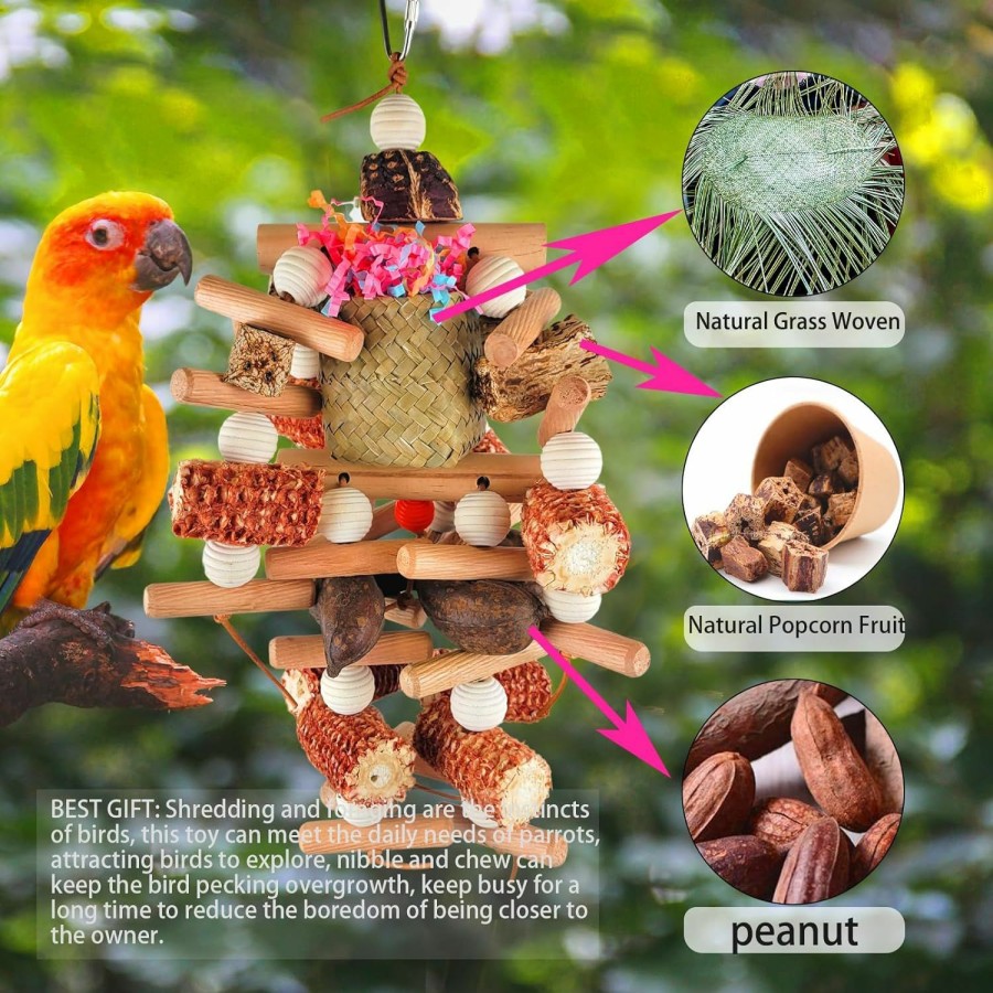 Pet Bird Cokliomc | Parrot Toys, Bird Toys, Natural Pet Bird Foraging Chew Toys, Hand Assembled From Natural Materials For Small To Medium Sized Birds Such As African Grey Parrots, Amazon Parrots, Lovebirds And More