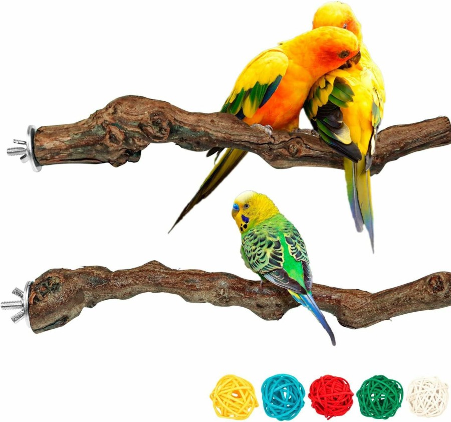 Pet Bird S-Mechanic | 2 Packs Parrot Perch Stand,Natural Grapevine Wood Perch Parrots Cage Perch Toys Suitable For Small Or Medium Parrots Parakeets Cockatiels Conures Lovebirds In Cage Accessories Supplies (Style-1)