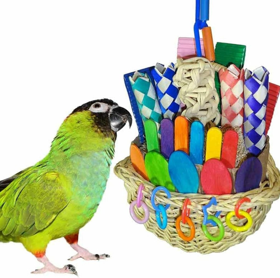 Pet Bird Super Bird Creations | Super Bird Creations Sb669 Wicker Foraging Basket Bird Toy For Ringnecks, Medium Conures, Quakers, Caiques, Pionus, Senegals - Crunchy Multi-Colored Textures - Medium Bird Size, 10" X 4" X 5"