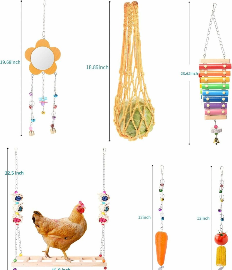 Pet Bird KAKUNM | Kakunm Chicken Toys For Coop 12Pcs, Chicken Xylophone, Chicken Swing Set, Chicken Mirror Toy, Chicken Flexible Ladder, Chicken Vegetable String Bag And Hanging Feeder, Chicken Coop Toys For Hens