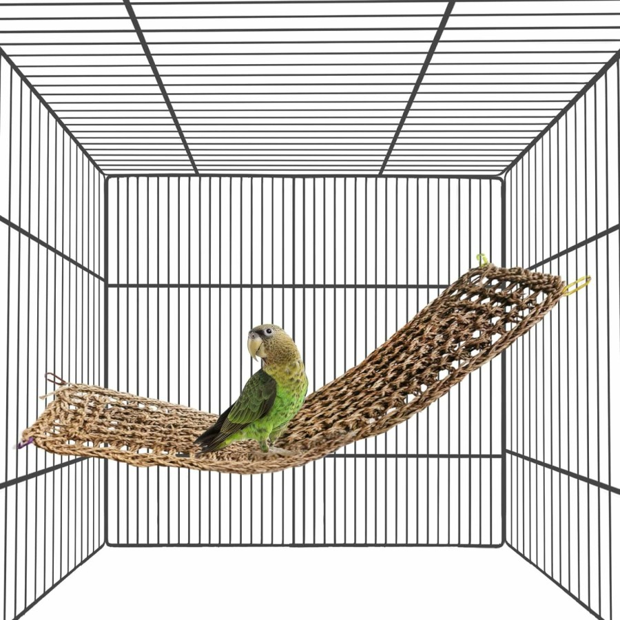 Pet Bird Hamiledyi | Bird Seagrass Mat,Natural Grass Woven Net Hammock Hanging On Parrot Cage With 4 Hooks,Parakeet Climbing Rope Ladder Chew Toys For Lovebird Cockatiel Conure Budgie,Cockatoo Supplies 28.3\" X 6.7\"