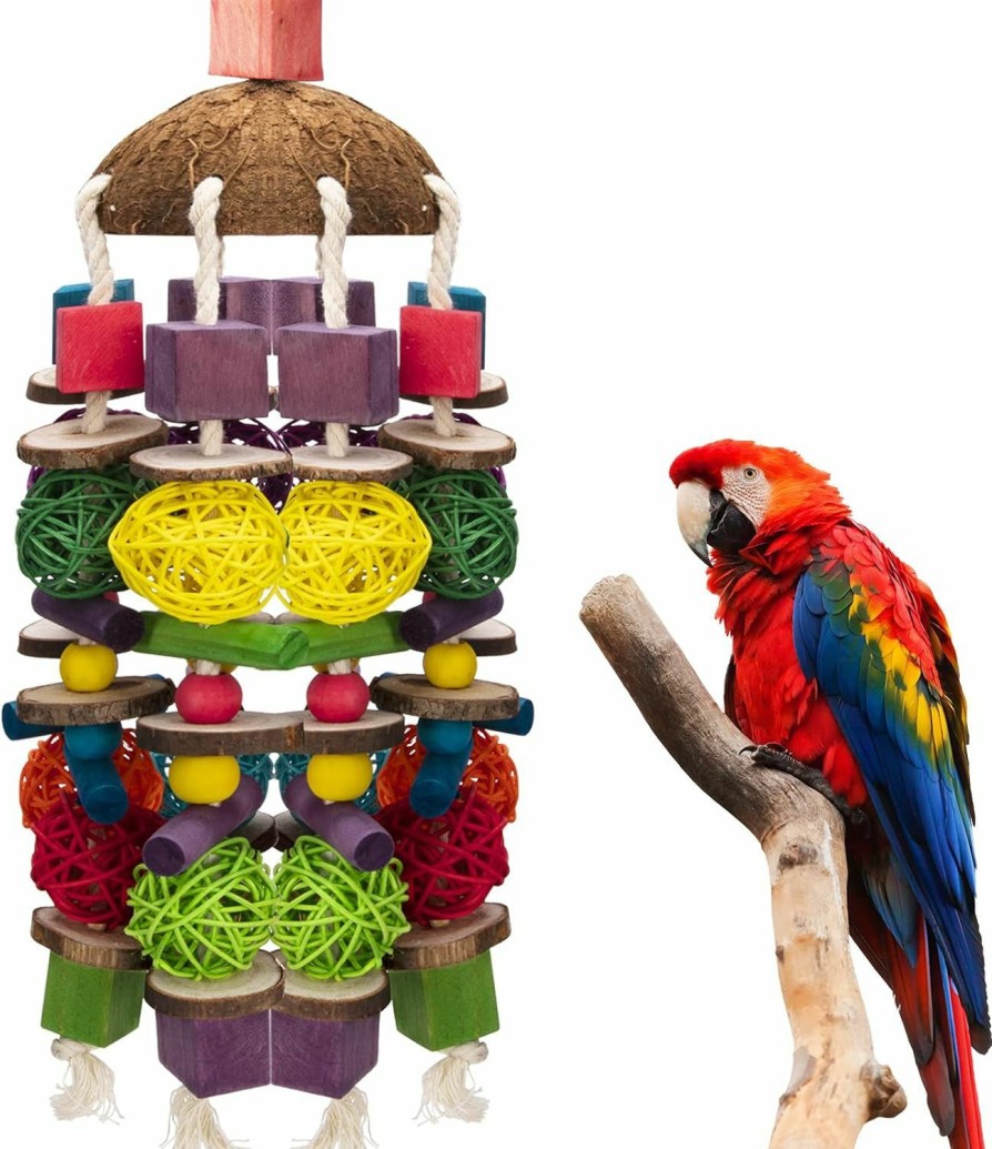 Pet Bird EBaokuup | Ebaokuup Large Bird Parrot Toys, Multicolored Wooden Blocks Bird Chewing Toy Parrot Cage Bite Toy For Macaws Cokatoos African Grey And Large Medium Parrot Birds