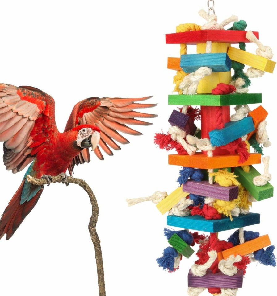 Pet Bird GATMAHE | Gatmahe Macaw Toys, Extra Large Parrot Toys, Bird Toys For Parrots African Grey, Amazon Parrots, Parakeet Natural Wooden Block Toy For Climbing, Chewing, Unraveling And Preening (Large)