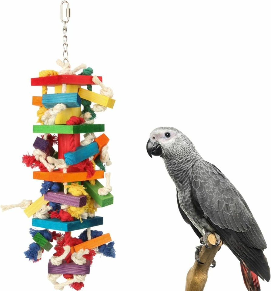 Pet Bird GATMAHE | Gatmahe Macaw Toys, Extra Large Parrot Toys, Bird Toys For Parrots African Grey, Amazon Parrots, Parakeet Natural Wooden Block Toy For Climbing, Chewing, Unraveling And Preening (Large)