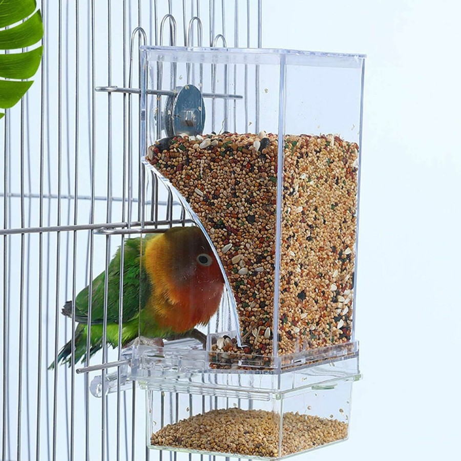 Pet Bird Hamiledyi | Hamiledyi No Mess Bird Cage Feeder Automatic Parrot Seed Feeders With Perch Acrylic Transparent Seed Food Container Cage Accessories For Small And Medium Parakeets Lovebirds