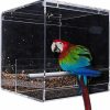 Pet Bird GURECOD | Automatic Bird Feeder No Mess Bird Cage Pet Feeder Seed Food Container For Parakeet Canary Cockatiel Parrot Finch Canary Acrylic (5.1 X 5.1 X 4.3 Inch)