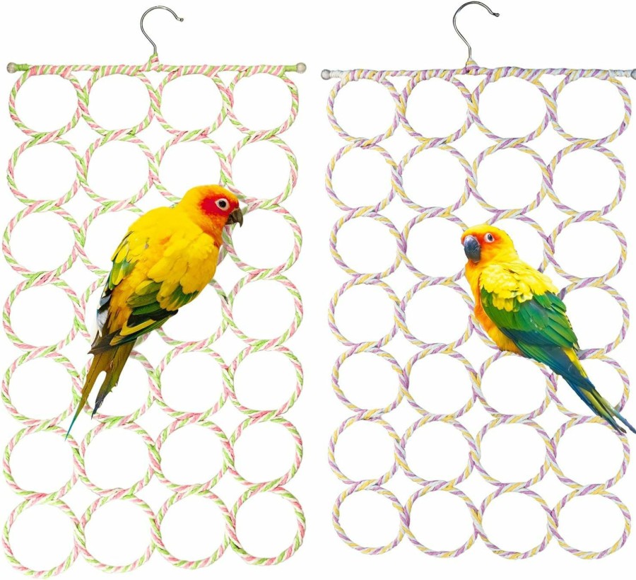 Pet Bird S-Mechanic | 2 Packs Parrot Swing Hanging Toys, Bird Climbing Rope Net Ladders Small Medium Pet Activity Toy Suitable For Parakeet,Cockatiel,Cockatoo,Conure,Mini Macaw(Random Color ) (Style-1)